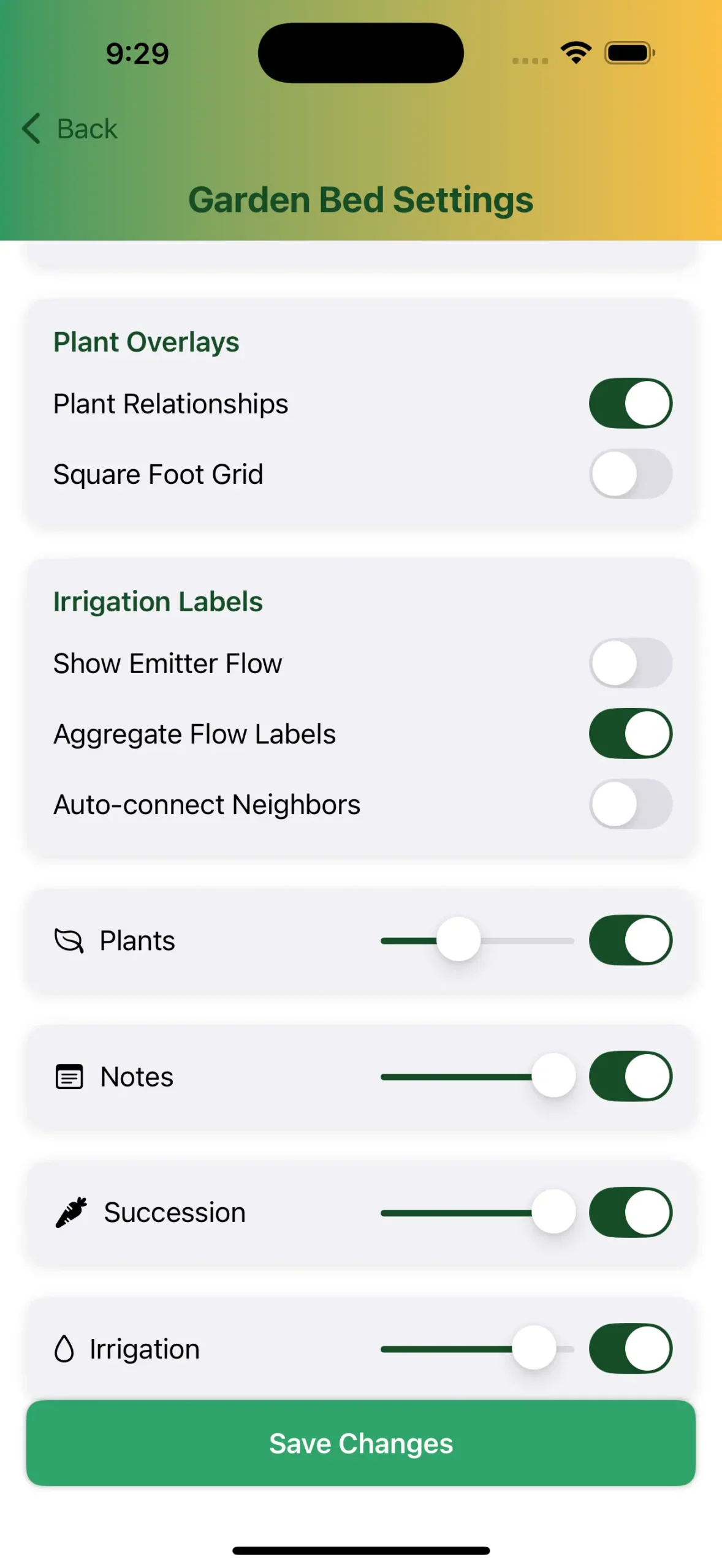Garden layer settings in GardenBuddy