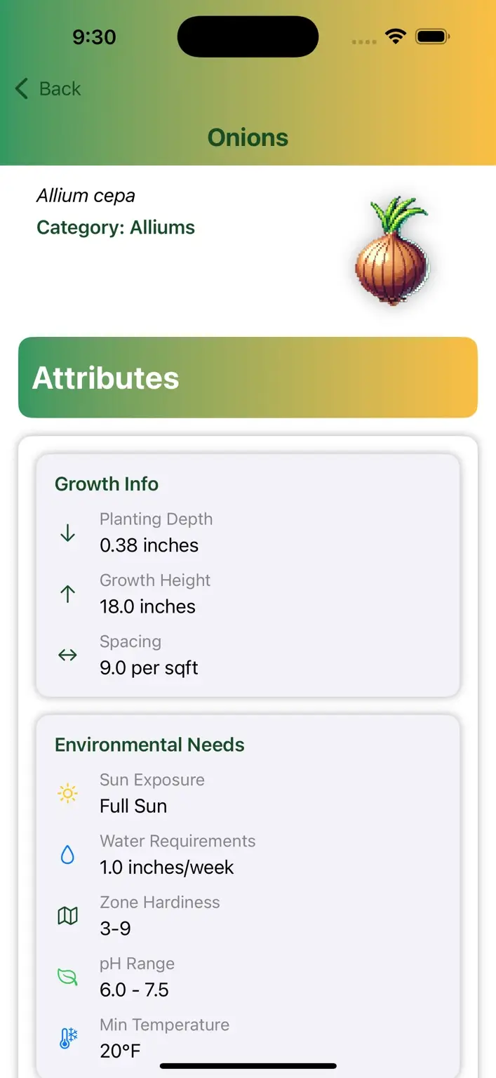 Plant details in GardenBuddy