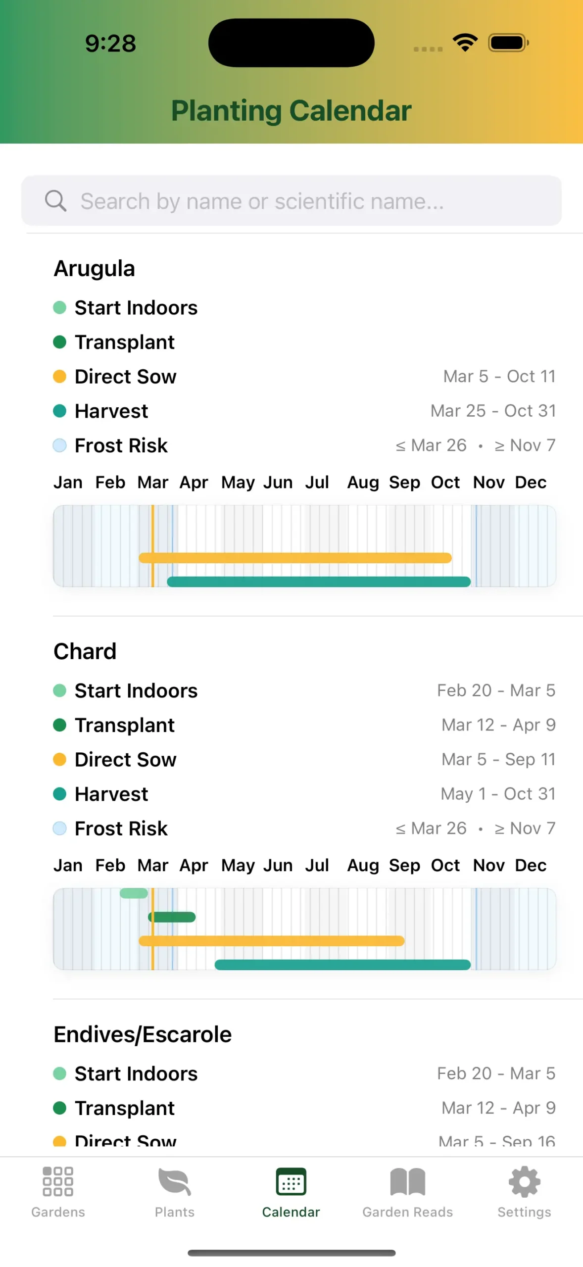 Planting calendar in GardenBuddy